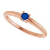 14K Gold Round Natural Blue Sapphire Solitaire Ring - Rose Gold - view 10