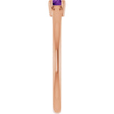 14K Gold Round Natural Natural Amethyst Solitaire Ring - Rose Gold - view 9