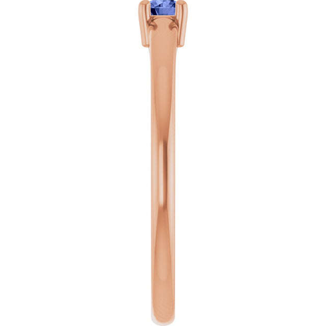 14K Gold Round Natural Tanzanite Solitaire Ring - Rose Gold - view 9