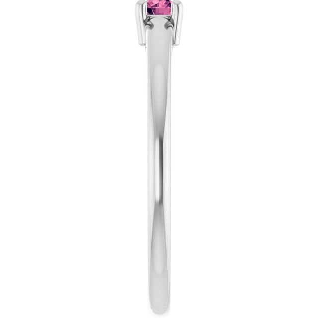 14K Gold Round Natural Pink Tourmaline Solitaire Ring - White Gold - view 9