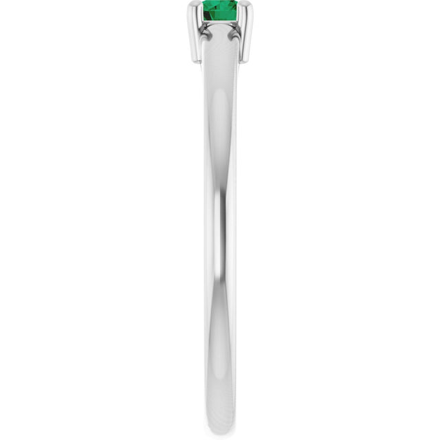 Platinum Round Natural Emerald Solitaire Ring - view 9