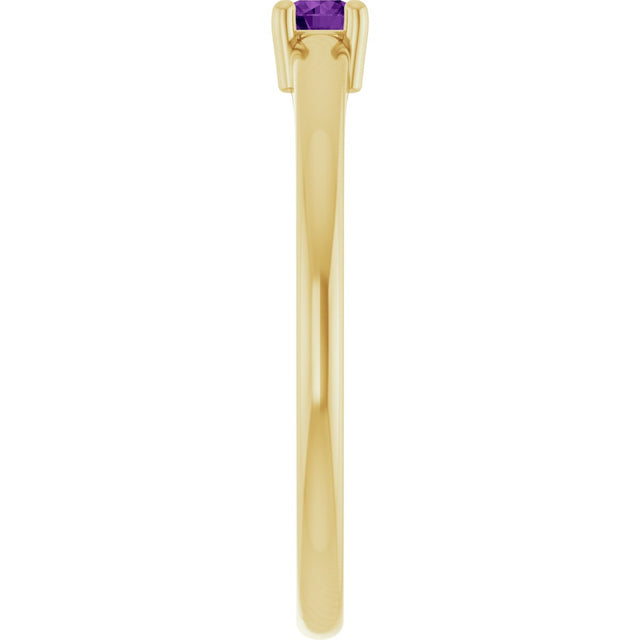 14K Gold Round Natural Natural Amethyst Solitaire Ring - Yellow Gold - view 9