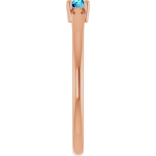 14K Gold Round Natural Blue Zircon Solitaire Ring - Rose Gold - view 9