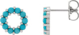 Platinum Round Natural Turquoise Halo-Style Cabochon Earrings