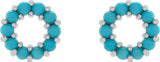 14K Gold Round Natural Turquoise Halo-Style Cabochon Earrings - White Gold - view 2