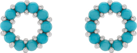Platinum Round Natural Turquoise Halo-Style Cabochon Earrings - view 2