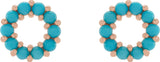 14K Gold Round Natural Turquoise Halo-Style Cabochon Earrings - Rose Gold - view 2