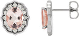 Platinum Oval Natural Peach Morganite & Natural Diamond Vintage-Inspired Earrings – 8x6mm