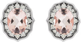 14K Gold Oval Natural Peach Morganite & Natural Diamond Vintage-Inspired Earrings – 8x6mm - White Gold - view 2