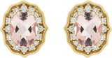 14K Gold Oval Natural Peach Morganite & Natural Diamond Vintage-Inspired Earrings – 8x6mm - Yellow Gold - view 2