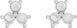 14K Gold Round Natural Rainbow Moonstone Three-Stone Cabochon Earrings - White Gold - view 2