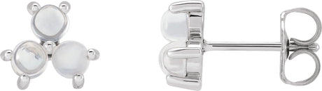 Platinum Round Natural Rainbow Moonstone Three-Stone Cabochon Earrings