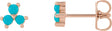 14K Gold Round Natural Turquoise Three-Stone Cabochon Earrings - Rose Gold