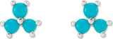 Platinum Round Natural Turquoise Three-Stone Cabochon Earrings - view 2