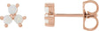 14K Gold Round Natural White Opal Three-Stone Cabochon Earrings - Rose Gold