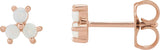 14K Gold Round Natural White Opal Three-Stone Cabochon Earrings - Rose Gold