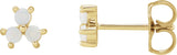 14K Gold Round Natural White Opal Three-Stone Cabochon Earrings - Yellow Gold