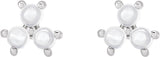 14K Gold Round Natural Rainbow Moonstone Three-Stone Cabochon Earrings - White Gold - view 2