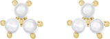 14K Gold Round Natural Rainbow Moonstone Three-Stone Cabochon Earrings - Yellow Gold - view 2