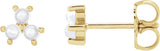 14K Gold Round Natural Rainbow Moonstone Three-Stone Cabochon Earrings - Yellow Gold