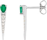14K Gold Pear Natural Emerald & Natural Diamond Spike Earrings - White Gold