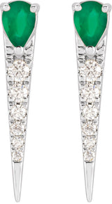 14K Gold Pear Natural Emerald & Natural Diamond Spike Earrings - White Gold - view 2