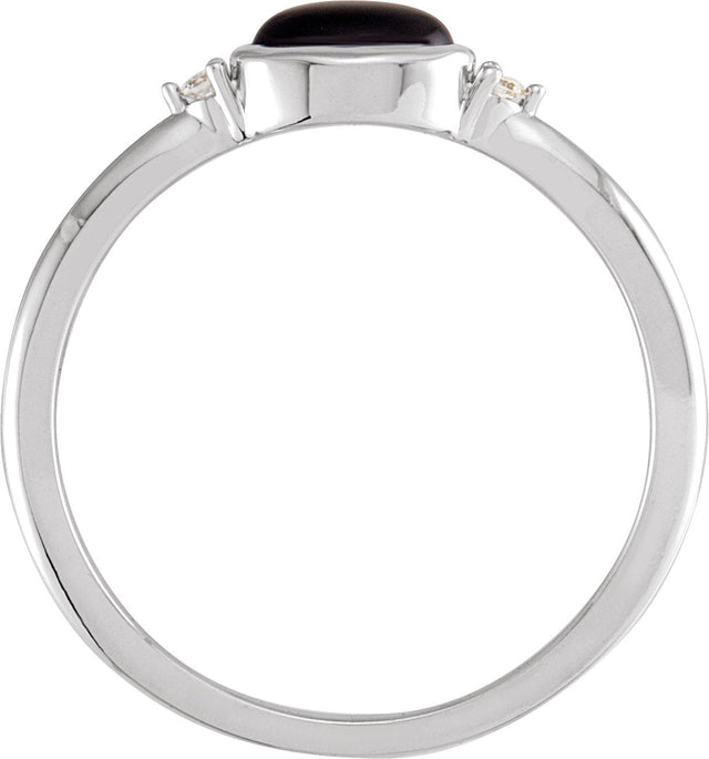 14K Gold Natural Black Onyx Bezel-Set Cabochon Ring – .03 CTW - White Gold - view 4