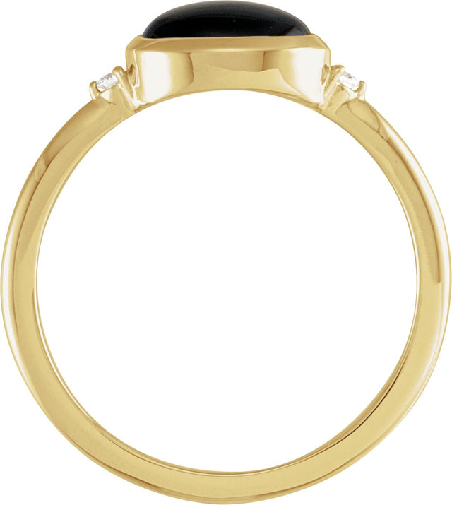 14K Gold Natural Black Onyx Bezel-Set Cabochon Ring – .03 CTW - Yellow Gold - view 4
