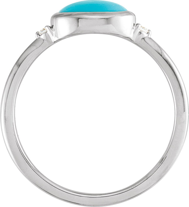 14K Gold Natural Turquoise Bezel-Set Cabochon Ring – .03 CTW - White Gold - view 4