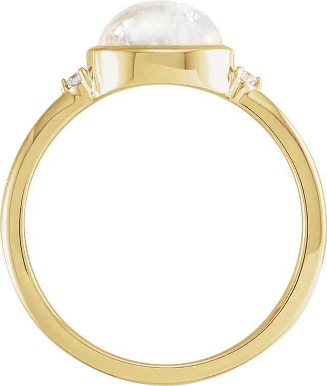 14K Gold Natural Rainbow Moonstone Bezel-Set Cabochon Ring – .03 CTW - Yellow Gold - view 4