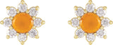 14K Gold Round Natural Citrine & Natural Diamond Cabochon Flower Earrings - Yellow Gold - view 2
