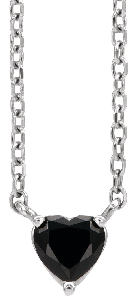 14K Gold Heart Natural Black Onyx Solitaire Necklace - White Gold