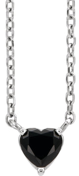 Platinum Heart Natural Black Onyx Solitaire Necklace