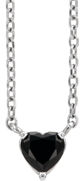 Platinum Heart Natural Black Onyx Solitaire Necklace