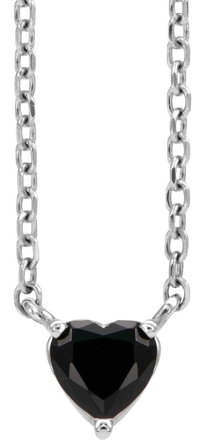 Platinum Heart Natural Black Onyx Solitaire Necklace