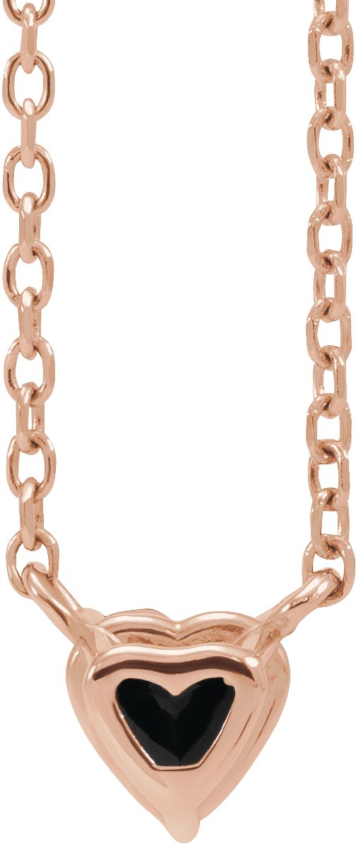 14K Gold Heart Natural Black Onyx Solitaire Necklace - Rose Gold - view 3