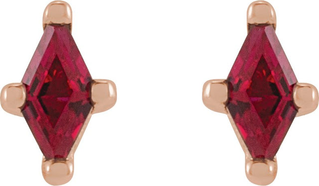 14K Gold Lab-Grown Ruby Lozenge 4-Prong Stud Earrings - Rose Gold - view 2