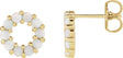 14K Gold Round Natural White Opal Halo-Style Cabochon Earrings - Yellow Gold
