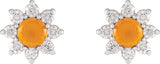 Platinum Round Natural Citrine & Natural Diamond Cabochon Flower Earrings - view 2