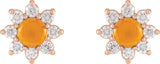 14K Gold Round Natural Citrine & Natural Diamond Cabochon Flower Earrings - Rose Gold - view 2