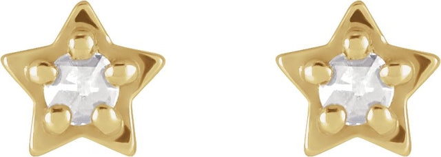 14K Gold Round Natural Diamond Star Cabochon Earrings - Yellow Gold - view 4