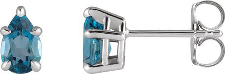 14K Gold Natural London Blue Topaz Pear 5-Prong Claw Stud Earrings - White Gold