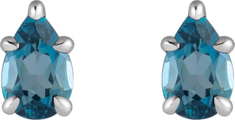 Platinum Natural London Blue Topaz Pear 5-Prong Claw Stud Earrings - view 2