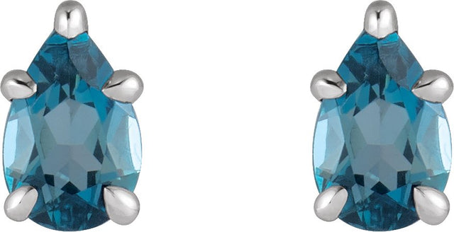 14K Gold Natural London Blue Topaz Pear 5-Prong Claw Stud Earrings - White Gold - view 2