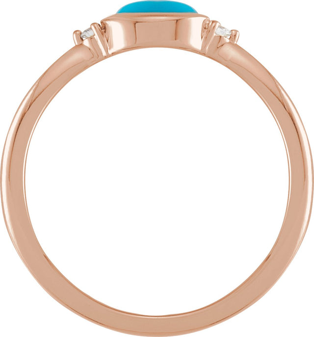14K Gold Natural Turquoise Bezel-Set Cabochon Ring – .03 CTW - Rose Gold - view 4