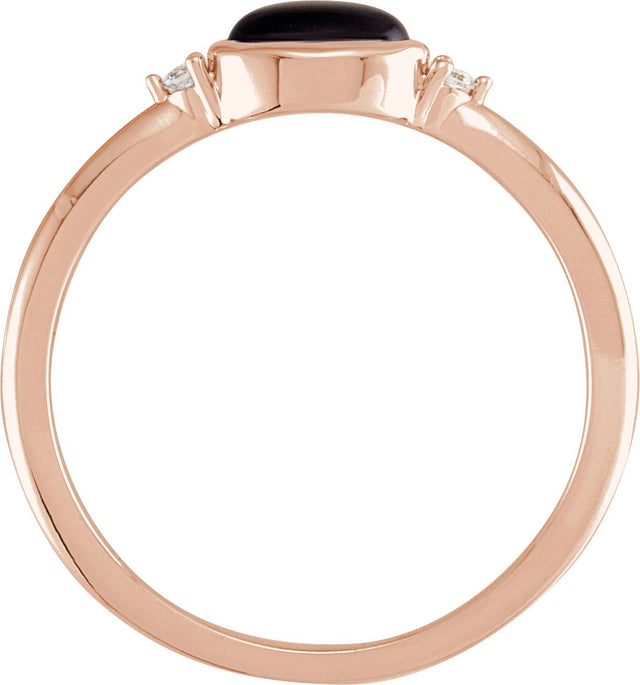 14K Gold Natural Black Onyx Bezel-Set Cabochon Ring – .03 CTW - Rose Gold - view 4