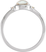 14K Gold Natural Rainbow Moonstone Bezel-Set Cabochon Ring – .03 CTW - White Gold - view 4