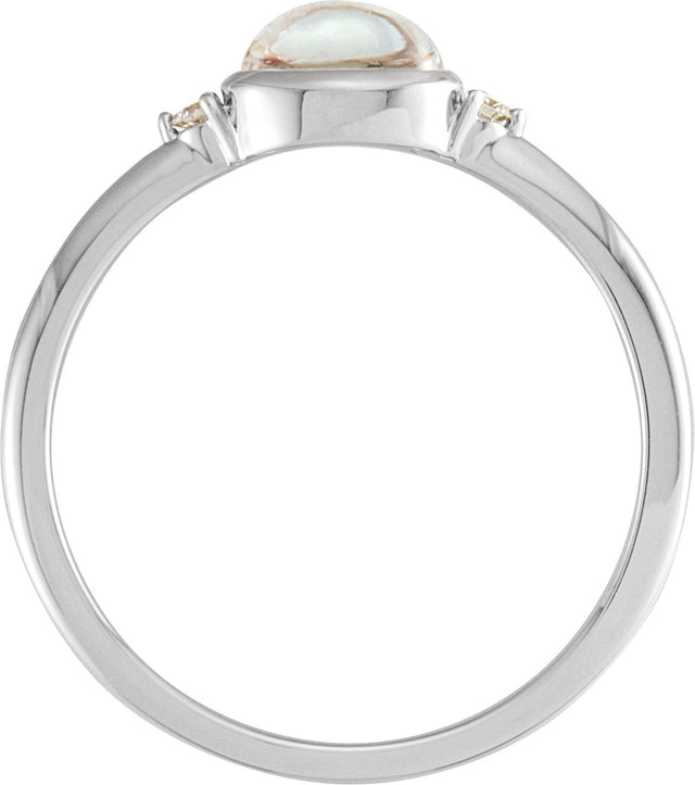 14K Gold Natural Rainbow Moonstone Bezel-Set Cabochon Ring – .03 CTW - White Gold - view 4