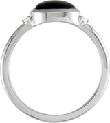 14K Gold Natural Black Onyx Bezel-Set Cabochon Ring – .03 CTW - White Gold - view 4