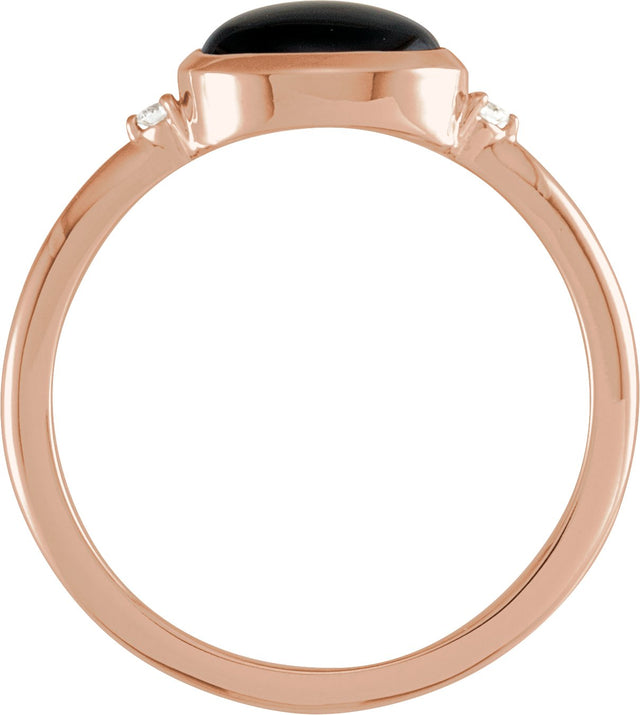 14K Gold Natural Black Onyx Bezel-Set Cabochon Ring – .03 CTW - Rose Gold - view 4